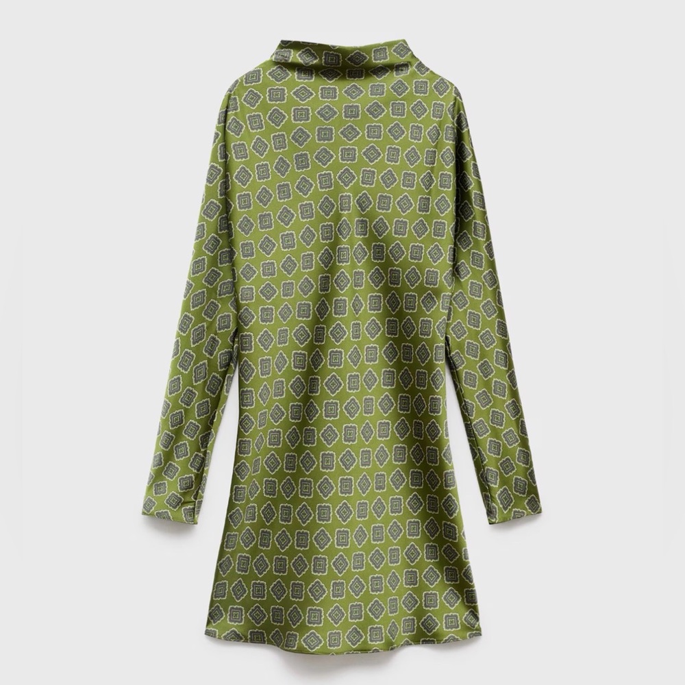 Mango Green Geometric Long Sleeve Dress